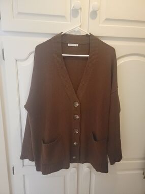 Staccato Brown Button-Front Oversized Cardigan